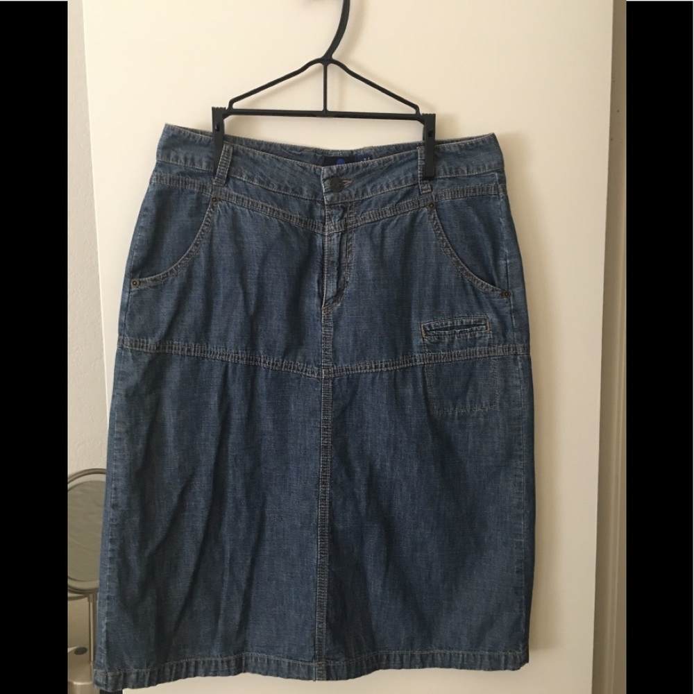 Blue Dot Denim Midi Skirt Size 6